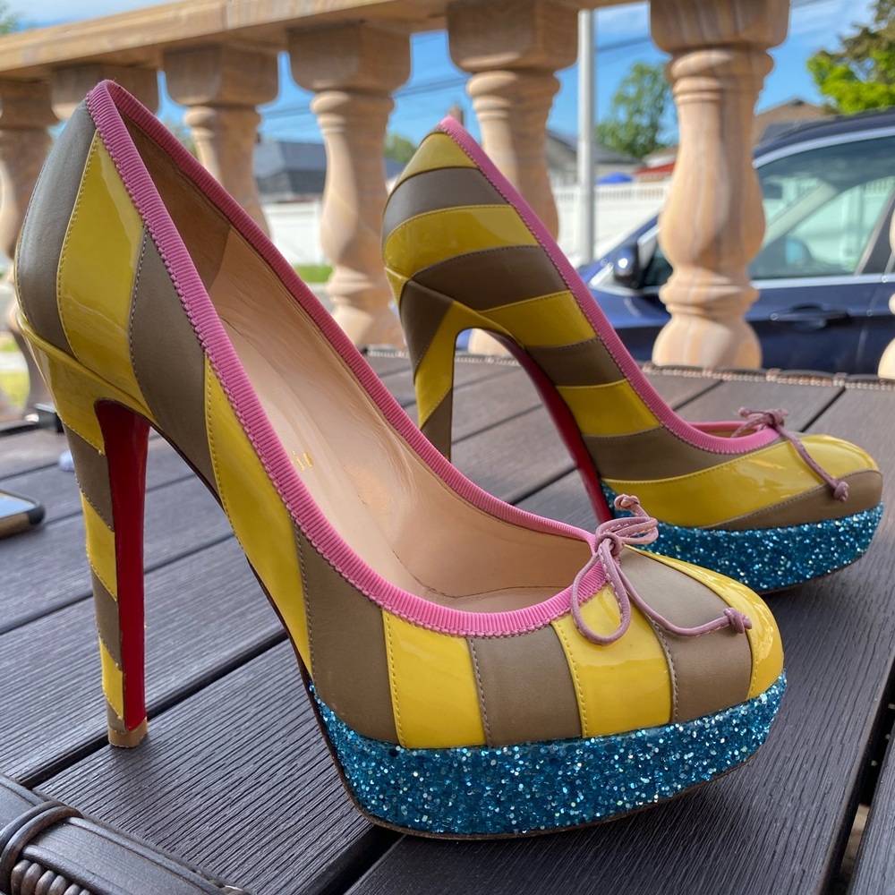 Christian Louboutin Stripe Glitter Platform heels